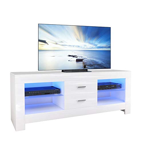 Dripex TV Lowboard Weiß Hochglanz Board Schrank Fernsehtisch Kommode mit LED Beleuchtung und Schubladen, 130x50x35 cm von Dripex