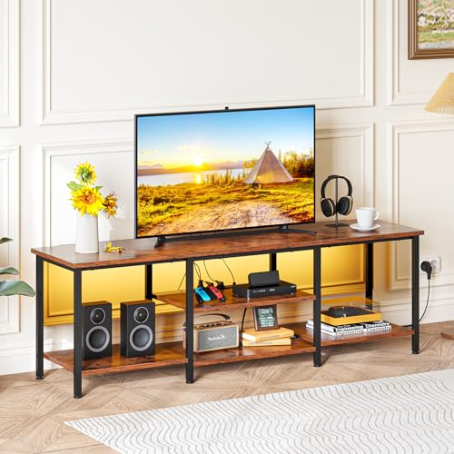 Dripex TV Schrank Lowboard mit LED Beleuchtung und Steckdosen 160 cm, für Fernseher bis zu 65 Zoll Fernsehtisch, 3 AC-Anschlüsse, 2 USB-Anschlüssen, Retrobraun von Dripex