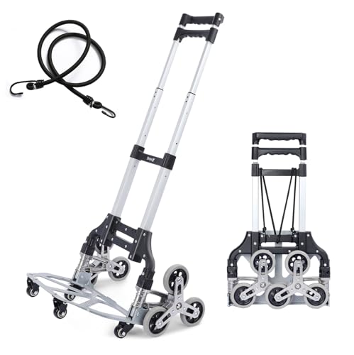 Dripex Treppensteiger Sackkarre klappbar bis 60kg, Aluminiumlegierung, 6 Räder, Treppenkarre mit Anti-Rutsch-Ladefläche, inkl. Expanderseilen von Dripex