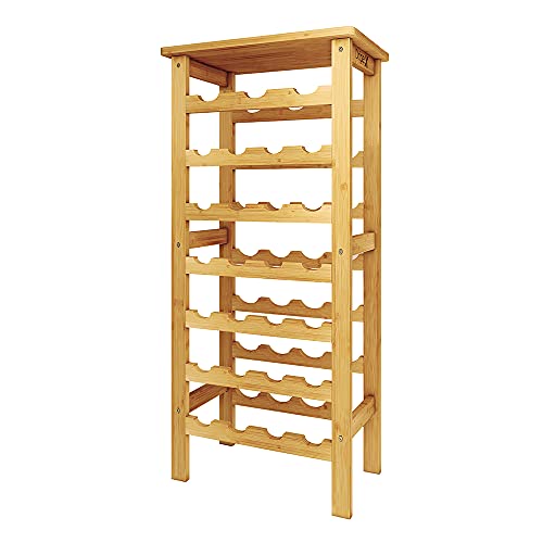 Dripex Weinregal Bambus Weinflaschenregal 7 Ebenen Flaschenregal für Keller Küche 27 Flaschen 0,75 und 1 Liter 47 x 29 x 102CM von Dripex