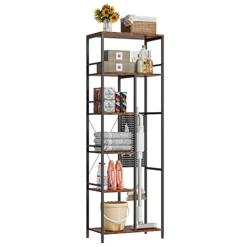 Standregal mit 6 Ablagen und Lochplatte, Küchenregal mit Metallrahmen, Bücherregal, Lagerregal, Regal stehend für Hauswirtschaftsraum Wohnzimmer Esszimmer 180 x 34 x 60 (HxTxB) Industrie Design von Dripex