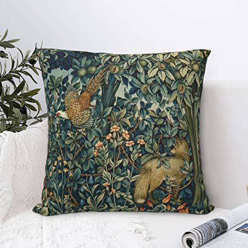 Dripglw William Greenery Waldtiere Fasan Fuchs Grün Floral 15 Morris Kissenbezüge 45,7 x 45,7 cm Ästhetisches Kissen dekorativer Kissenbezug Heimdekoration Wohnzimmer Kissenbezug Bett Sofa Couch von Dripglw