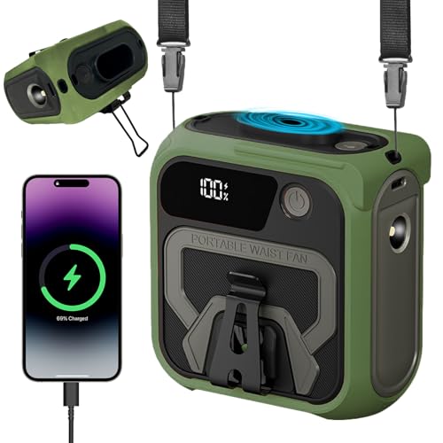 DriveNova 5-in-1 Taillen Clip Ventilator, Tragbarer Ventilator Akku 10000mAh, 7-36h Laufzeit USB Wiederaufladbar Mini Turbo Ventilatoren Aufladbare mit Hängeseil, 5 Windgeschwindigkeite, für Outdoor von DriveNova