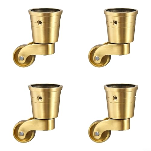 Drivstraw 4 Stück massive Messingrollen, 360° drehbar, geräuschloses Lager, robuste Räder für Sofatische, Couchtische, Schränke, Gelb von Drivstraw