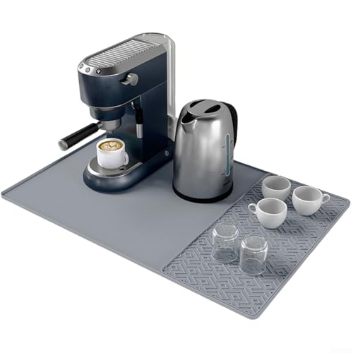 Drivstraw Große Silikonmatte unter Kaffeemaschinen – mit abnehmbarem Trockenteil – rutschfeste Kaffee-Bar-Matte für Arbeitsplatte Geschirr-Trockenmatte (Grau B) von Drivstraw