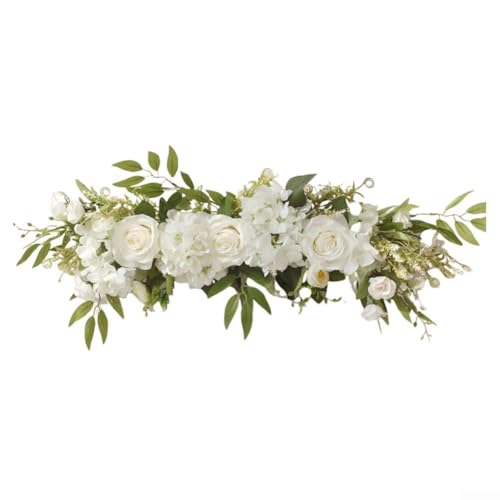 Drivstraw Hochzeitsbogen Blumen Künstliche Rose Girlande für Zeremonie Home Decor Handgefertigte Seidenrose Blumenarrangement Indoor Outdoor Dekoration (weiß) von Drivstraw