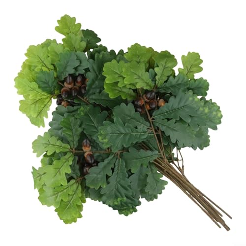 Drivstraw Künstliche Eichenfruchtblätter, mehrfarbig, Kunststoff, Wanddekoration, Innen- und Außenbereich, Heimdekoration, 65 cm x 56 cm, 24 Blätter pro Zweig (grün) von Drivstraw