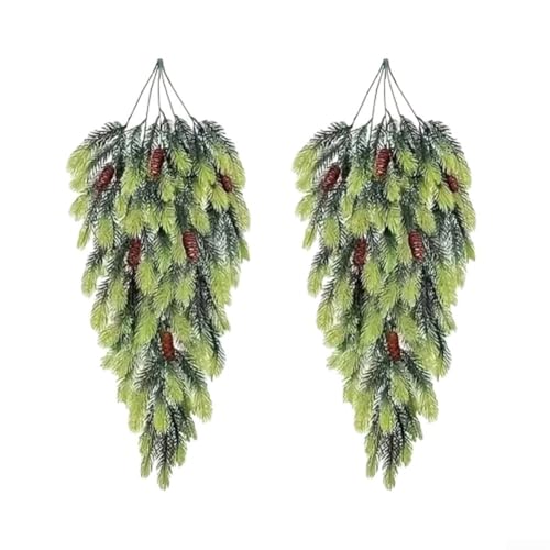 Drivstraw Künstliche Tannenzapfen in Tropfenform mit Tannenzapfen, festlich, 76 cm, PVC-Girlande für Tür, Wand, Fenster, Innen- und Außenbereich, Urlaubsdekoration, DIY-Ornament (doppelt grün), 2 von Drivstraw