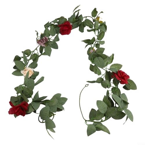 Drivstraw Künstliche Weinrote Rosenranke 200 cm Kunststoff-Rattan-Girlande mit Grün für Hochzeitsbogen Tisch Treppenhaus Türrahmen oder Garten Heimdekoration Drivstraw Künstliche Weinrote Rosenranke 200 cm Kunststoff-Rattan-Girlande mit Grün für Hochzeitsbogen Tisch Treppenhaus Türrahmen oder Garten Heimdekoration von Drivstraw