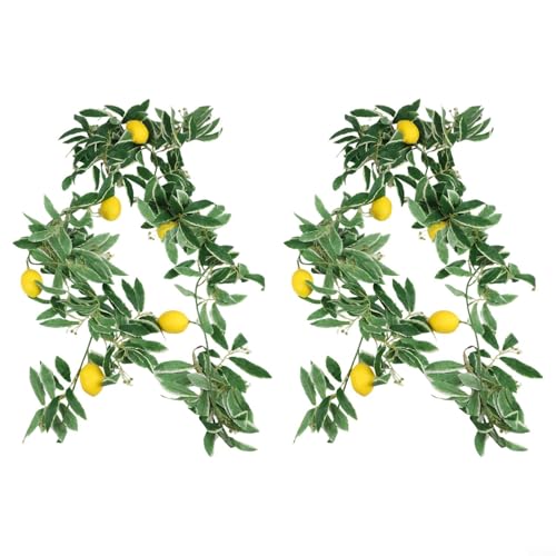 Drivstraw Künstliche Zitronen-Girlande 175 cm mit grünen Blättern und Blumen, Seiden-Dekoration für Zuhause, Café, Hochzeit, Wand, Tür von Drivstraw
