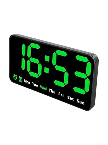 Drivstraw Programmierbarer Wecker mit LED-Display, Temperaturanzeige, Datum, 12/24-Stunden-Format, 3-stufige Helligkeit, Nachtmodus, Dual-Power-USB oder Batterie, Wandhalterung (grün) von Drivstraw