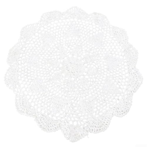 Drivstraw Runde Spitzen-Tischdecke mit Vintage-Häkeldeckchen-Matten, Baumwollmaterial für Heimdekoration und Esszimmer (weiß, 60 cm runde Form) von Drivstraw