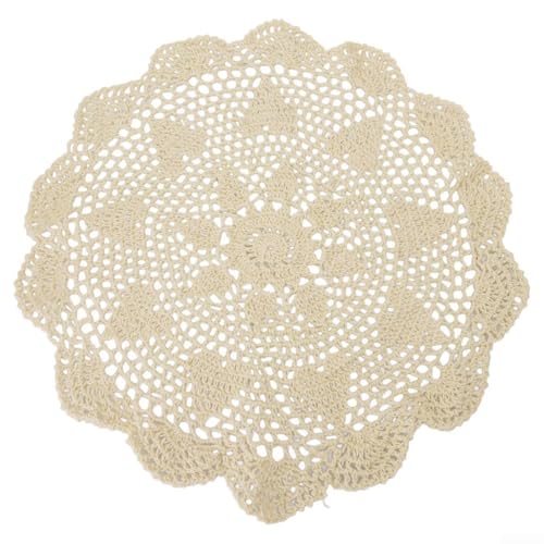 Drivstraw Runde Spitzentischdecke mit Vintage-Häkeldeckchen-Matten, Baumwollmaterial für Heimdekoration und Esszimmer (Beige 50 cm runde Form) von Drivstraw