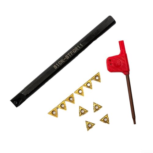 Drivstraw S10K-STFCR11 Interner Drehwerkzeughalter Bohrstangen-Set mit TCMT110204 Hartmetalleinsätzen für Drehmaschine für CNC-Metallbearbeitungswerkzeuge, 10 mm x 6 mm, quadratischer Griff, 125 mm von Drivstraw