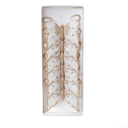 Drivstraw Set mit 6 glitzernden Weihnachts-Schmetterlings-Ornamenten, künstliche Feder-Schmetterlings-Blumen, für Weihnachtsbaum, Kranz, Girlande, Kaminsims, Urlaubsdekoration (Gold) von Drivstraw
