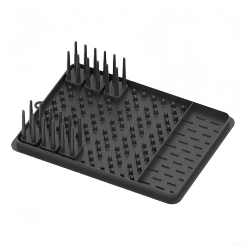 Drivstraw Silikon-Abtropfmatte mit abnehmbarem Besteckhalter, für effizientes Trocknen und organisierten Platz in der Küche (schwarz) von Drivstraw
