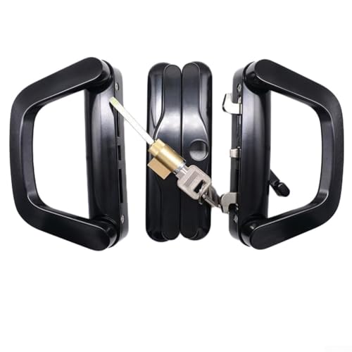 Drivstraw Terrassen-Schiebetürgriff-Set mit Schlüsseln, schwarze Zinklegierung, Ersatz-Verriegelung für sicheren und reibungslosen Betrieb, einfache Installation im Innen- und Außenbereich (beidseitig von Drivstraw