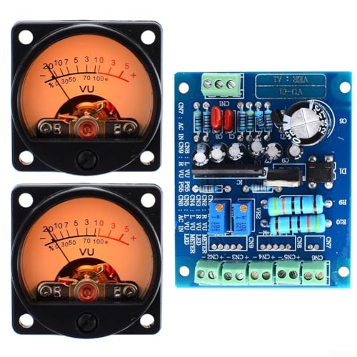 Drivstraw Vu Meter Panel – 2 Stück AC12 V Stereo VU Meter – Hintergrundbeleuchtetes VU-Meter mit warmer Hintergrundbeleuchtung + Audio-Pegel Verstärker mit Treiberplatine elektronische Komponenten von Drivstraw