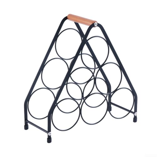 Drivstraw Weinregal für 6 Flaschen, mit Holzgriff, Metallkreis-Design, Weinflaschenhalter für Küche oder Bar, platzsparender Rotweinständer (A) von Drivstraw