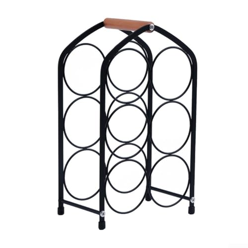 Drivstraw Weinregal für 6 Flaschen mit Holzgriff, Metallkreis-Design, Weinflaschenhalter für Küche oder Bar, platzsparender Rotweinständer (B) von Drivstraw