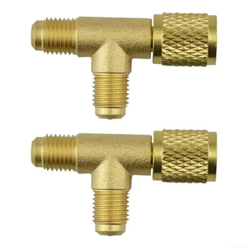 Kupplungs-T-Adapter, 1/4 Zoll SAE-Messing-Anschluss mit Ventilkern, männliche und weibliche Flare-Armaturen, kompatibel mit R22 R12 R134 Kältemitteln, für von Drivstraw