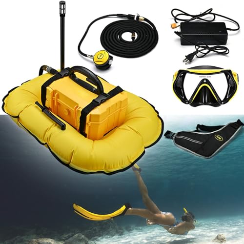 Drmoxin Aufblasbarer Tauchventilator, Tauchgerät Systeme, 3/5,5 Stunden wiederaufladbare Tauchflasche, 10/15 Meter maximale Tauchtiefe, für Sporttauchen und Angeln,Yellow-D300 von Drmoxin