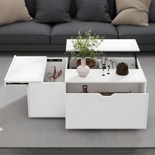 Drmoxin Couchtisch Höhenverstellbar, Couchtisch mit Schublade, Hubplatte, Wohnzimmertisch mit Verstecktes Ablagefach, für Wohnzimmer von Drmoxin