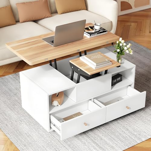 Drmoxin Couchtisch Höhenverstellbar,EIN großer und EIN Kleiner Hydraulik-Hubtisch,große Kapazität,beweglicher Wohnzimmertisch mit Universalrollen, Sofatisch von Drmoxin