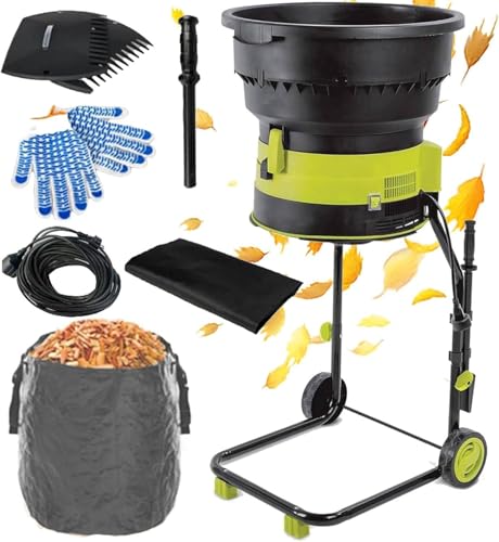 Drmoxin Messerloser, Tragbarer Gartenhäcksler, Kabelgebundener Laubmulcher Mit Sicherheitsverriegelung, Fangsack Und Rädern, Für Laub Und Kompost,Powercord×40m von Drmoxin