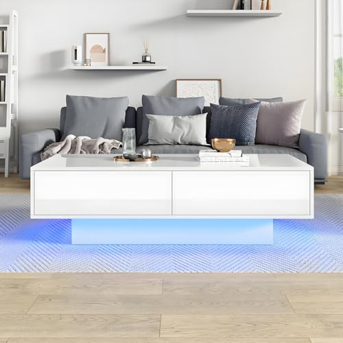 Drmoxin Moderner Hochglanz Couchtisch in Weiß, 115 x 55 x 34 cm, mit 2 Schubladen, LED-Beleuchtung und 30 kg Tragkraft – Eleganter Wohnzimmertisch Drmoxin Moderner Hochglanz Couchtisch in Weiß, 115 x 55 x 34 cm, mit 2 Schubladen, LED-Beleuchtung und 30 kg Tragkraft – Eleganter Wohnzimmertisch von Drmoxin