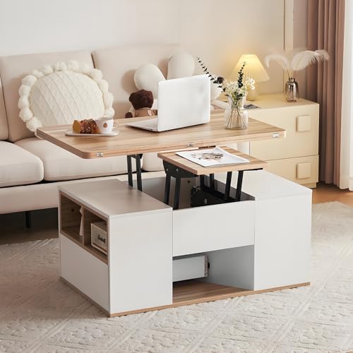 Drmoxin Multifunktions-Couchtisch,Hebbarer Multifunktions-Couchtisch - Tischplatte öffnet Sich zu 2 Tischen, Zwei Schubladen,Multifunktionstisch Wohnzimmer Drmoxin Multifunktions-Couchtisch,Hebbarer Multifunktions-Couchtisch - Tischplatte öffnet Sich zu 2 Tischen, Zwei Schubladen,Multifunktionstisch Wohnzimmer von Drmoxin