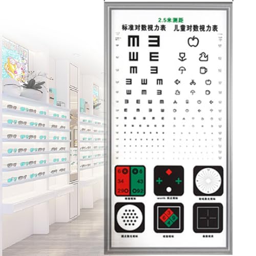 Drmoxin Sehschärfetafeln, LED-Sehschärfetafel, multifunktionale Sehtafel-Leuchtbox mit Stab und Sehlöffel, gleichmäßig und Nicht blendend, LED-Sehtafel für die Klinik zu Hause, Krankenstation,2.5m von Drmoxin