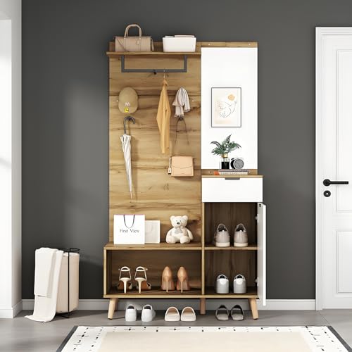 Garderobenpaneel Wandgarderobe,Modernes Design mit hydraulischen Scharnieren und praktischem Stauraum,für den Eingangsbereich,104 * 37 * 190cm von Drmoxin