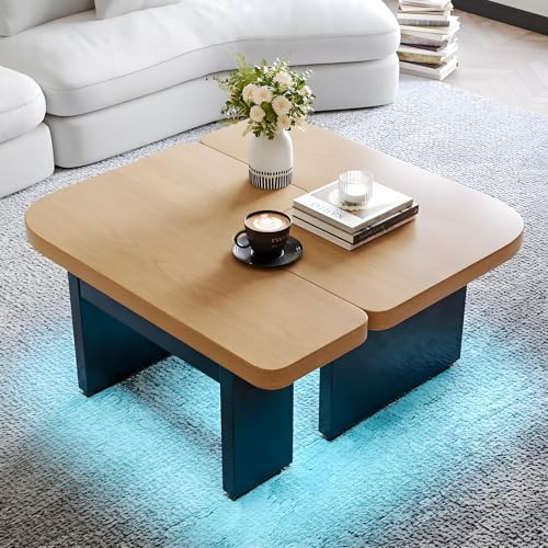 Moderner Couchtisch, 2-in-1-Design, beliebige Kombination, Design in natürlicher Holzfarbe,Rechteckiger Mitteltisch Teetisch Akzentmöbel Tisch Sofa Beistelltisch für Home Office von Drmoxin