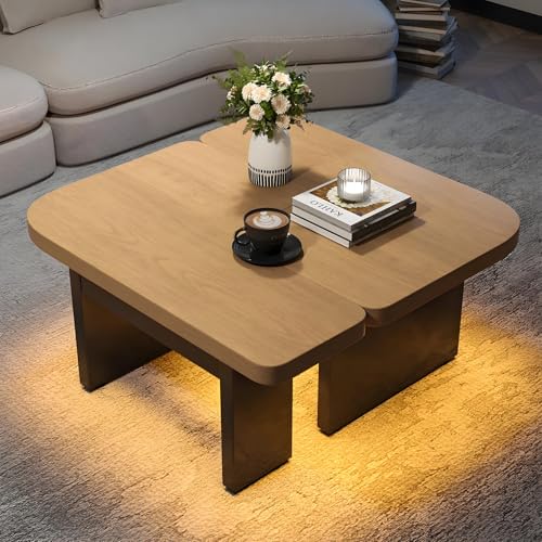 Moderner Couchtisch mit LED-Design aus umweltfreundlichem Holz, 2-in-1-Design, beliebige Kombination, Design in natürlicher Holzfarbe, 2 Schubladen, weiche Rundungen, höhenverstellbare Füße Moderner Couchtisch mit LED-Design aus umweltfreundlichem Holz, 2-in-1-Design, beliebige Kombination, Design in natürlicher Holzfarbe, 2 Schubladen, weiche Rundungen, höhenverstellbare Füße von Drmoxin