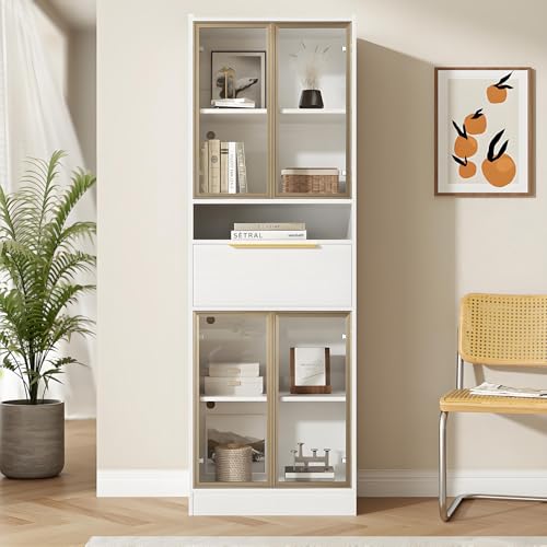 Moderner Weißer Hochschrank mit 16-Farb-LED & Bluetooth – 60×35×180cm – Vitrine mit Glasfront & Schublade – Stauraum & Beleuchtung für Wohnzimmer, Büro oder Schlafzimmer – MDF & Sicherheitsglas Moderner Weißer Hochschrank mit 16-Farb-LED & Bluetooth – 60×35×180cm – Vitrine mit Glasfront & Schublade – Stauraum & Beleuchtung für Wohnzimmer, Büro oder Schlafzimmer – MDF & Sicherheitsglas von Drmoxin