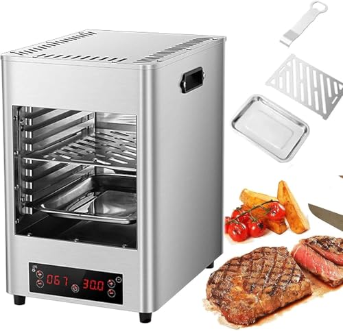 Rauchfreier elektrischer Steakgrill, 1700 W Küchen-Arbeitsplattenofen für drinnen mit Touchpanel – 0–30 Min. Timer + 100–800 °C Heiztemperatur, Steak-Kochgerät mit Grill, Tablett und Clip,B von Drmoxin