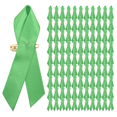 Droagoct 100 StüCk Bewusstseinsband Satinband Anstecknadeln StoffbäNder mit Sicherheitsnadeln für Damen Herren (GrüN) von Droagoct
