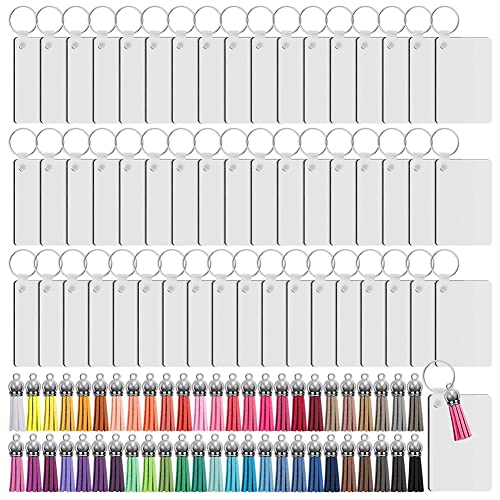 Droagoct 200 StüCke Sublimation SchlüSselbund Rohlinge Satz Rechteck WäRmeüBertragung Rohlinge SchlüSselbund Quasten mit SchlüSselringen für SchlüSselbund DIY von Droagoct
