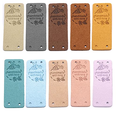 Droagoct 50 StüCk Handgefertigt Etikett HäNgende Etiketten für Handmade mit Love Etikett Leder Etikette für Kleidung Geschenke NäHen ZubehöR von Droagoct