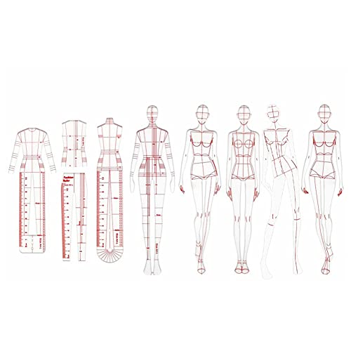 Droagoct Mode Illustration Lineale Skizzieren Vorlagen Lineal NäHen Humanoide Muster Design Kleidung Messen, Kombination von Droagoct