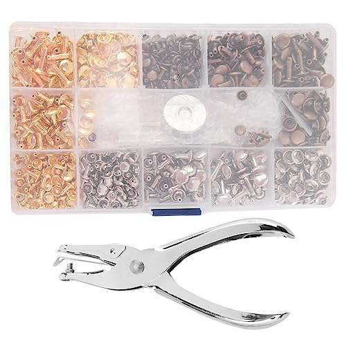 Droagoct Nieten für Leder, 300 Sets Doppelkappennieten 3 GrößEn 3 Farben und 4 Befestigungswerkzeuge DIY Lederhandwerk Kleidung von Droagoct