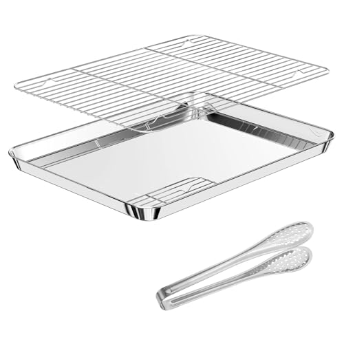 Dromzen Backblech, Edelstahl Gitter Backbleche Kuchenblech Baking Tray Backofenblech, Abtropfgitter Abkühlgitter Oven Ofenbleche für Backofen, Grillgitter Ofenform mit Rost Grillschale von Dromzen