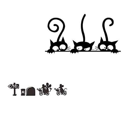 Droomhuis Interessant Schwarz Wandtattoo, Cartoon Katze und Maus Loch Kinderzimmer Wandtattoo Babyzimmer Küche Wohnzimmer Schlafzimmer Taillenlinie Sockelleiste Auto Fenster Bild Deko von Droomhuis