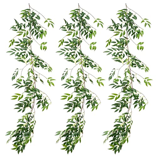 Packung mit 3 (16,8 Fuß) Künstliche Weidenblätter, Weinzweige – künstliche Seide, hängende , grüne für den Innenbereich von Dropfree