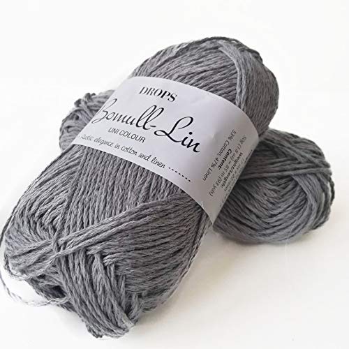 Baumwoll- und Leinengarn, 4 oder Medium, Aran-Gewicht, Drops Bomull-Lin, 50 g, 90 Yards pro Knäuel (20 Grau Blau) von Drops