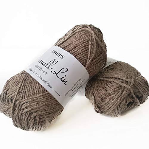 Baumwoll- und Leinengarn, 4 oder Medium, Aran-Gewicht, Tropfen Bomull-Lin, 50 g, 93 Yards pro Knäuel (05 Braun) von Drops