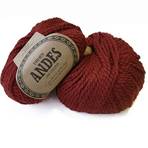 Drops Bulky Yarn of Alpaka and Wool Mix Andes, 65% Wolle und 35% Alpaka, 9,7 m Design Andes Wolle Andes Farbe 3946, Dicke Wolle für Nadelstärke 9 mm von Drops