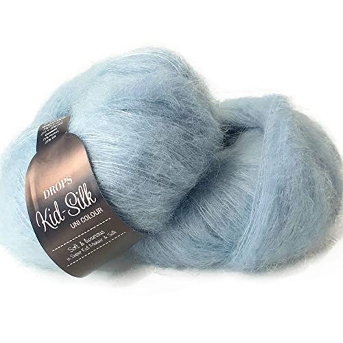 Mohair und Seidengarn, Tropfen, Kinderseide, 0 oder Spitze, 2-lagig, 25,5 g, 230 m pro Knäuel (06 Blue Mist) von Drops