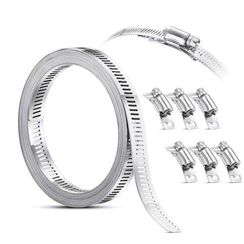 2.5m Schlauchschelle Einstellbare 304 Edelstahl Rohrschellen Schlauchklemmen Verstellbar Worm Drive Schlauch Klemme Clips für Reichweite Kapuze (2.5m Schlauchschellen w/ 6 Stk. Ersatzkopf) von Drotayard